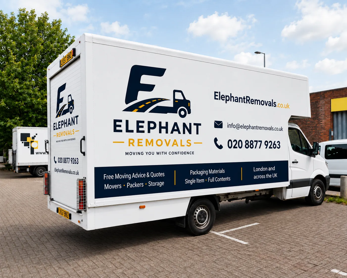 Elephant Removals branded Luton removal truck parked in London